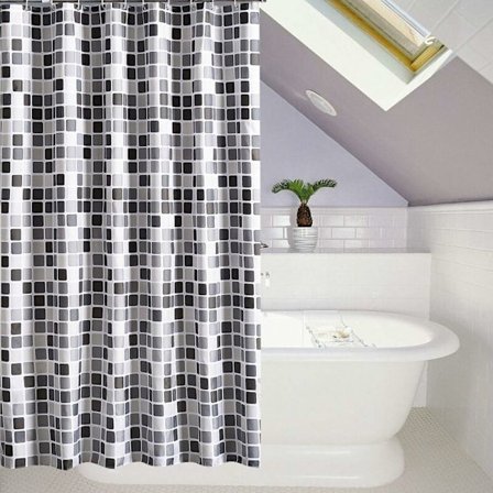 Bruseforhæng 200x220cm(BxH) Stort Polyester Anti-Mildew Vandtæt Mosaik Mønster Badeværelse Bruseforhæng Kar Forhæng Liner med Spænder/H