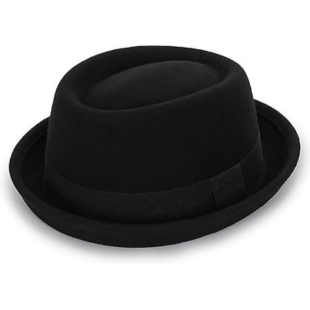 Herre Flat Top Porkpie Hat Blower Hatte, Sort Uldhat Med Bånd