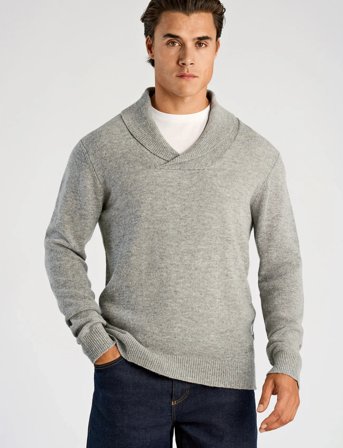 Lindbergh Lambswool L/S Shawl Collar Knit - Grey - XXL