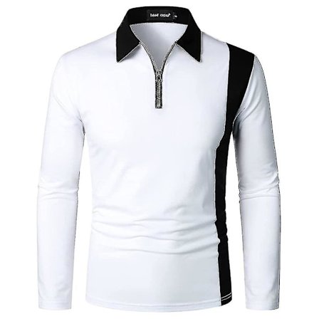 Män Zip Polo Shirts Långärmade Color Block T-shirt Golf Casual Work Tee Lapel Tops