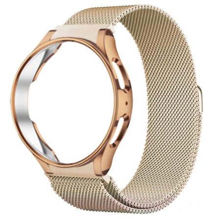 Case+ Rem för Samsung Galaxy Watch 5/4/4 Classic 44 mm 40 mm 46 42 mm Inga luckor Metallarmband Milanese Loop Galaxy Watch 5 Pro Band Vintage-gold 