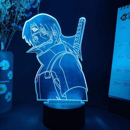 3D Illusionsnattlampa med Fjärrkontroll 16 Färger Växlande Uchiha Itachi Silhuetter 3D Akryl Nattlampa Sovrumsdekoration Konst Anime Lampor
