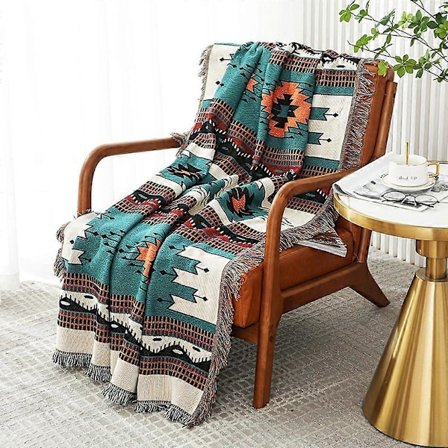(S) Boho Sofatæppe Aztec Etnisk Stil Vendbart Sofatæppe til Hjemmekontor Rejser Camping
