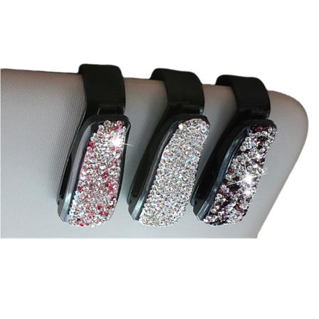 Bling Rhinestone 2-pack solglasögonhållare för bil White