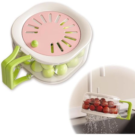 Hedelmä- ja vihannespesuri siivilällä – Monitoiminen huuhtelu- ja säilytyslaatikko marjoille ja salaatille, kannettava siivilä jääkaapin järjestelyyn