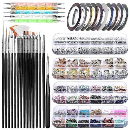 Nagelkonstborste, Teenitor 3d Nagelkonst Dekorationer Kit Med Nagelpenna Designer Prickverktyg