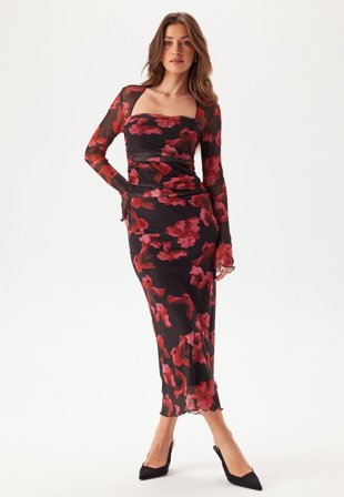 Bubbleroom Occasion-Mesh Ruched Ankle Dress-XS