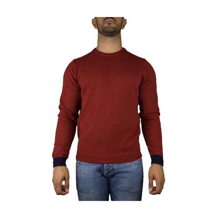 Sun68 Round Neck Jersey Contrast Inner Collar ; RIB Rød, Herre Strik