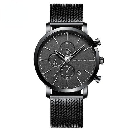 Forretnings Casual Kalender Herre Ur Sort Rustfrit Stål Mesh Rem Vandafvisende Kvarts Ur
