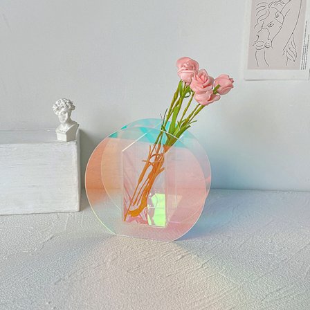 Iridescent akryylimaljakko keinotekoisille kukille, tekokasvit eukalyptuksen lehdet, toimisto, sisustus, moderni, minimalistinen, geometrinen, 