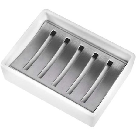 Sæbeskål, dobbelt lag rustfrit stål SUS304 keramisk holder, drænende sæbeskål til badeværelse