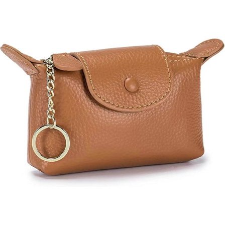 Læderpung til kvinder med nøglering, lille læderpose med lynlås