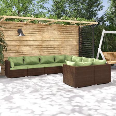 Vidaxl Loungegrupp För Trädgården Med Dynor 8 Delar Konstrotting Brun