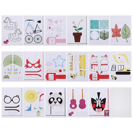 17 stk. Børn 3D Printer Tegnepapir Modeller Papirforme til Børn Øvelse