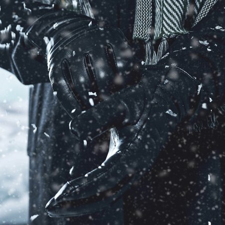 Black Touchscreen Ribbed Leather Gloves for Men - Winter Gloves