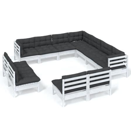 Vidaxl Loungegrupp Med Dynor 11 Delar Vit Massiv Furu Vit