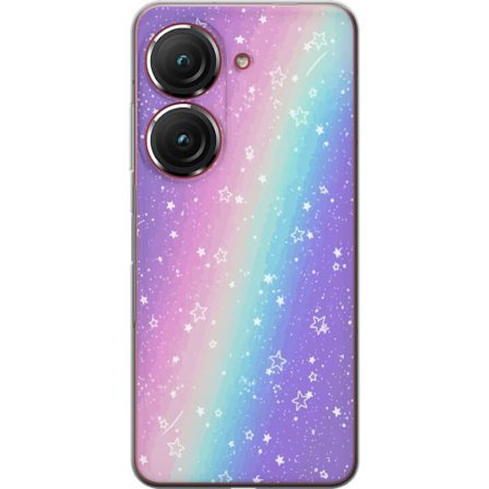Kompatibelt Mobildeksel til Asus Zenfone 9 Rainbow-farget pastellbakgrunn med hvite stjerner og gnistrende prikker i myk overgang