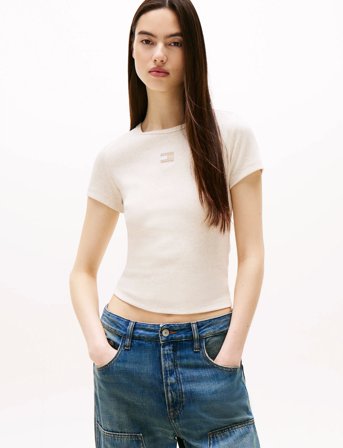 Tommy Jeans Tjw Slim Badge Rib Tee - White - L