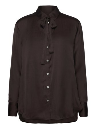 Rwmessina Ls Bow Shirt Brown Rosemunde