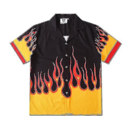 Keltainen liekki digitaalinen painatus trendikäs rento löysä lyhythihainen paita miehille ja naisille pareille - Perfet