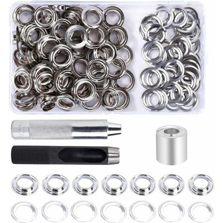 Grommet Kit Øjer Værktøjer 12mm 100 Sæt Øjer med 3stk Grommet Øje Værktøjer og Opbevaringsboks til DIY Håndværk Stof Presenning