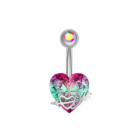 Kirurgiskt stål Crystal Belly Button Rings Zircon Heart Navel Pi