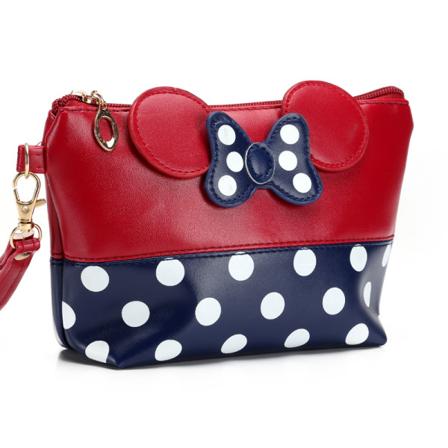 Mickey-meikkipussi, rusettipilkullinen matkapu, PU-naiset