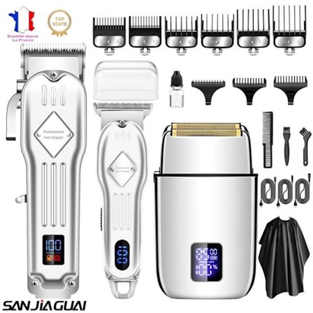 Professionel Hårklipper, Elektrisk Skægtrimmer, 3-delt sæt, julegave, velegnet til mænd og børn.