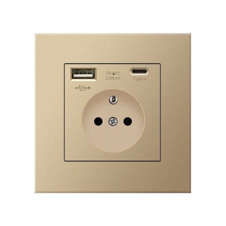Vägguttag med USB och Type-C – Schuko Eluttag 5V 2.1A, Grenuttag för Mobil, Surfplatta, PC_TF_TF