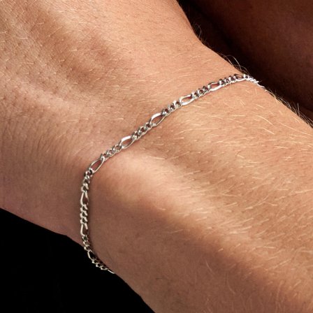 Argentia | 925s | Pulsera de cadena figaro de plata de ley chapada en rodio de 2 mm para hombres - Pulseras de acero