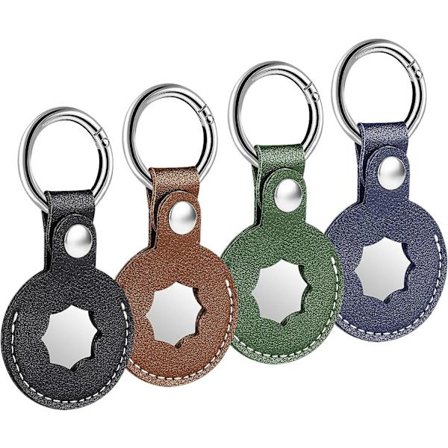 4-delt Airtag nøkkelholder, Airtag-etui, beskyttende deksel i PU-skinn for Apple AirTag, beskyttende nøkkelringdeksel i skinn kompatibelt med AirTags