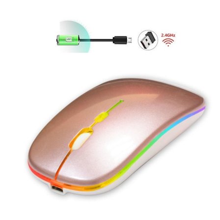 Optisk Trådlös Mini Uppladdningsbar RGB Mus -Roseguld