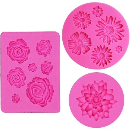 3 stk. Blomster Silikonform, Fondant Forme Chokolade Rose Form