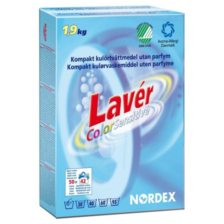 NORDEX Tvättmedel LAVÉR Color Sensitive 1,9kg - Lyreco - Städ och hygien - Tvättmedel och klädvård - Tvättmedel