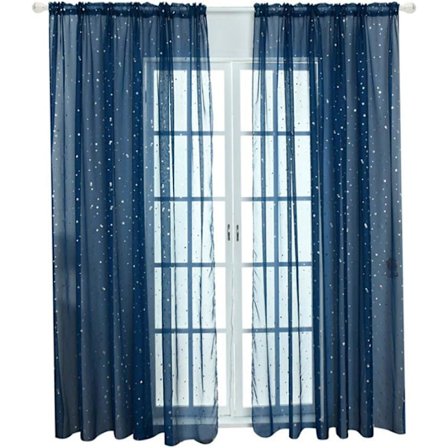 Stjerne Tyl Gardiner, Tynde Stjerne Gardiner til Soveværelse Glitter Stjerne Voile Gardin Panel (100x200CM, Marineblå)