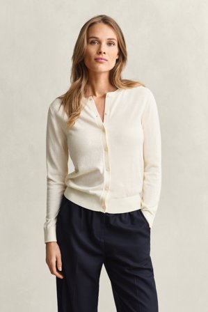 GANT Damen Leichte Rundhals-Strickjacke (XS) Weiß