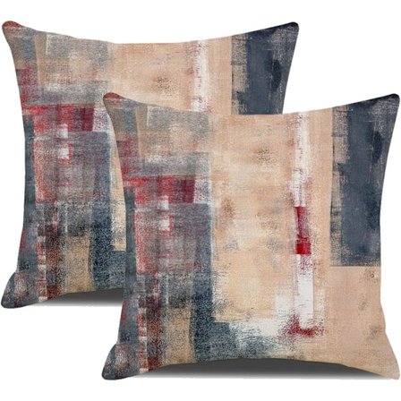 Sæt med 2 abstrakte kunstpudebetræk, brune røde mørke moderne galleri hjem dekorative pyntepudebetræk til soveværelse sofa stue 40 x 40 cm