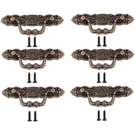 6 stk. Vintage Zinklegering Skuffehåndtag, Leveres med 12 Skruer, Zinklegering Skabshåndtag, til Møbelskabe, Skabe, Kommoder, Trækasser