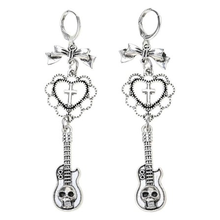 Gothics Vedhæng Ørering Sød Cool Hjerte Sløjfe Guitar Charm Øreringe Punk Stil Hoop Øreringe Mode Smykker