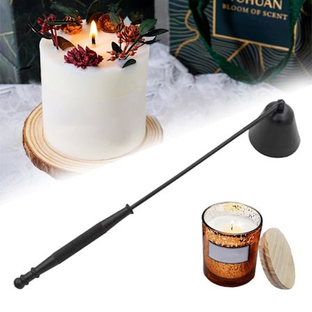 Lysestake, stearinlys slukker, rustfritt stål stearinlys tilbehør sett med langt håndtak, brannslukker, slukk stearinlys trygt (svart)