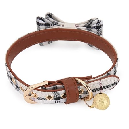 Hundhalsband och koppelset med fluga och justerbar hundscarf, klassiskt rutmönster