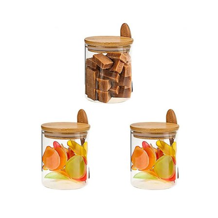 Lasipurkki bambukannella ja lusikalla, 17oz lasinen sokeriastia puukannella ja lusikalla, kahvi- ja teepurkki