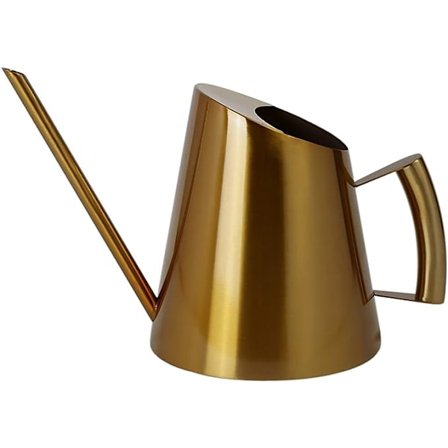 Vattenkanna i rostfritt stål med långt smalt munstycke, trädgårdsplan