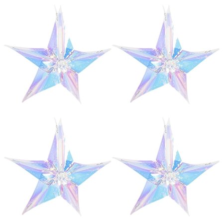 4 stk. Iridescent Stjerne Ornament Vægophæng Vedhæng Vægdekoration Bryllup Fødselsdags Ornament