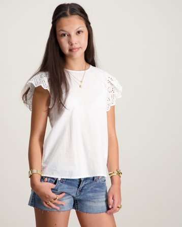 Kids ONLY KOGLOU LIFE S/L EMB TOP WVN Hvit Topper/Bluser Jente - Kids Brand Store