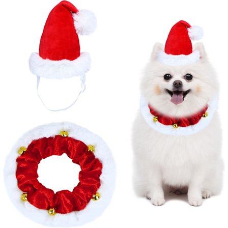 Joulukoira-asusetti hatulla ja huivikelloilla, koristeelliset juhlavat lemmikkivaatteet pienille, keskikokoisille ja suurille koirille, koko M