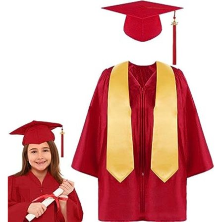 Hætte og kappe sæt til eksamen med lange kvaster, unisex propeller hat, eksamen outfit tilbehør kostume til barn