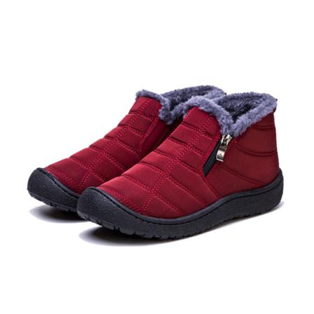 Kvinnors Zip Up Mid Top Ankel Boot Plyschfoder Platta Vinterskor