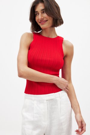 NA-KD Fine Knitted Sleeveless Top - Strikkede toppe - Rød - XL