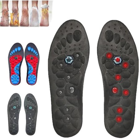 1 par magnetiske Acusoli akupressursåler for fotbuestøtte, fremmer blodsirkulasjonen, lindrer tretthet, ortopediske, unisex, klippbare L svart